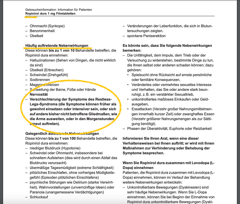 Ruhe nebenwirkungen dopaminhemmer